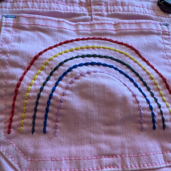 Boden Pink shorts shortalls Overalls with Rainbow Embroidery 7-8 cute - Picture 3 of 8